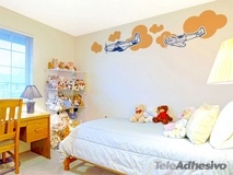 Wall Stickers: Multicolored airplanes and clouds 2