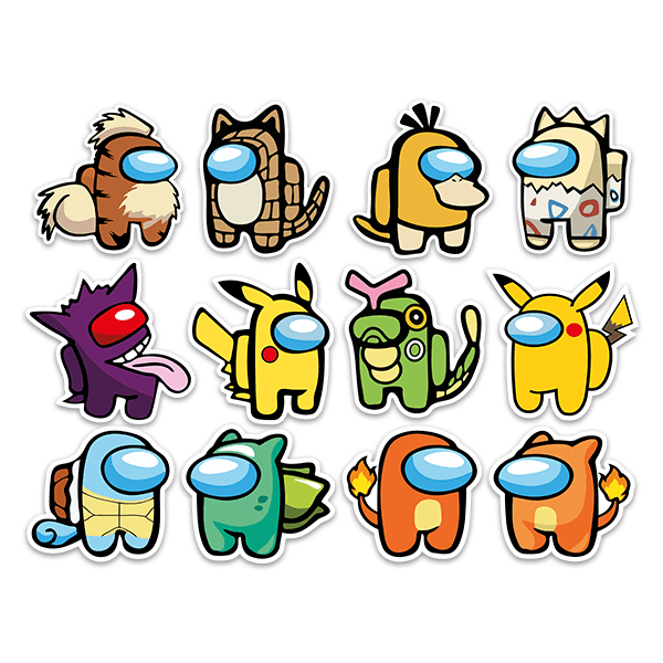 Stickers for Kids: Set 12X Among Us Characters Pokémon