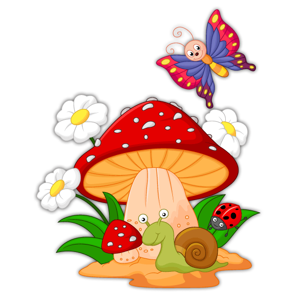 Stickers for Kids: Mushroom, daisies, snail and butterfly