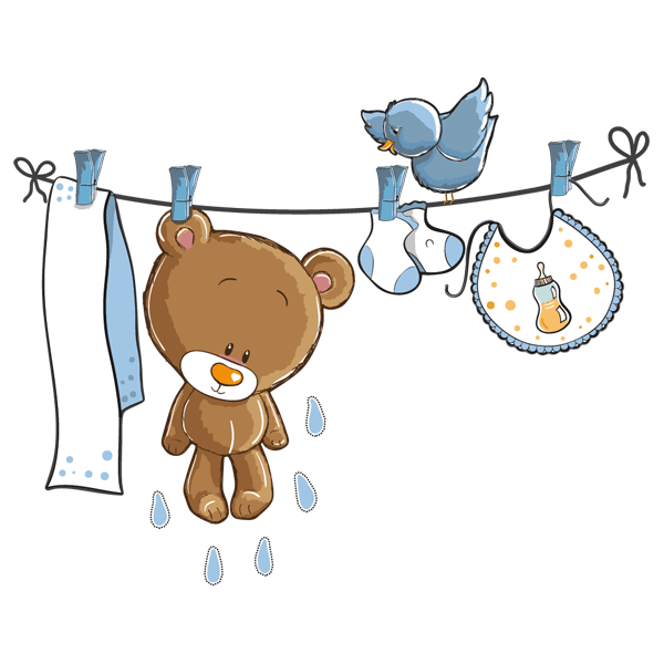 Stickers for Kids: Little bear and bird on the clothesline