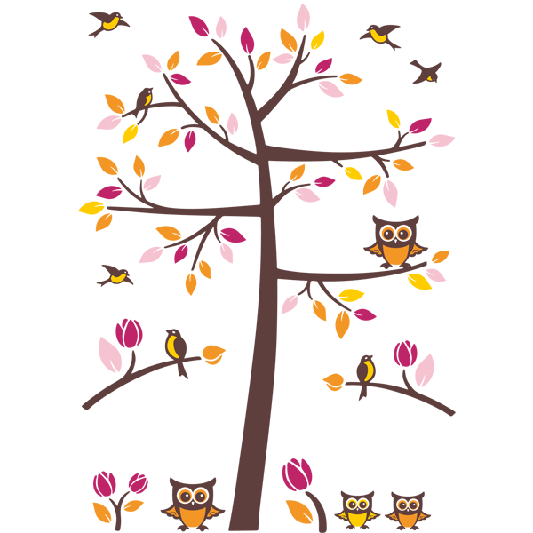 Wall Stickers: Tree with birds and owls