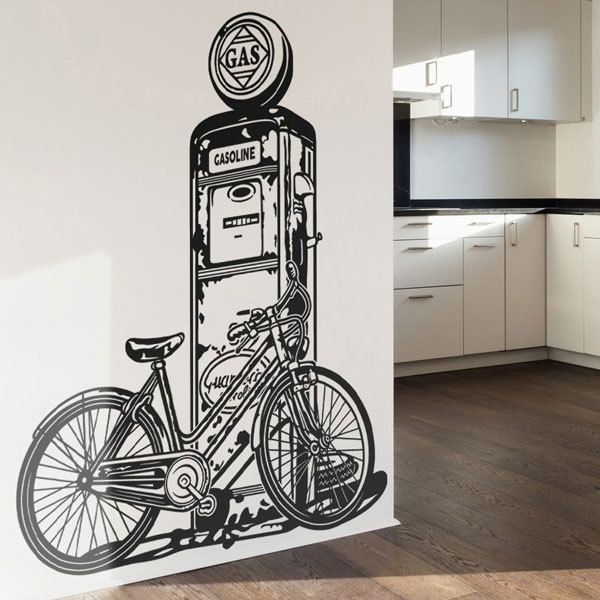 Wall Stickers: Bicycle on vintage fuel pump