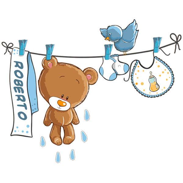 Stickers for Kids: Custom bear on the clothesline blue