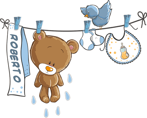 Stickers for Kids: Custom bear on the clothesline blue