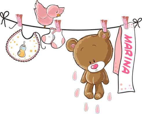 Stickers for Kids: Custom bear on the clothesline pink