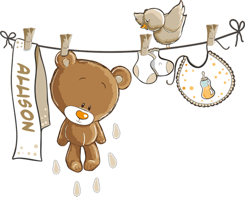 Stickers for Kids: Custom bear on the clothesline neutral