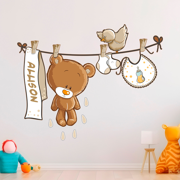 Stickers for Kids: Custom bear on the clothesline neutral