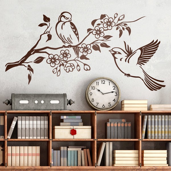 Wall Stickers: Pair of birds on branch and flowers