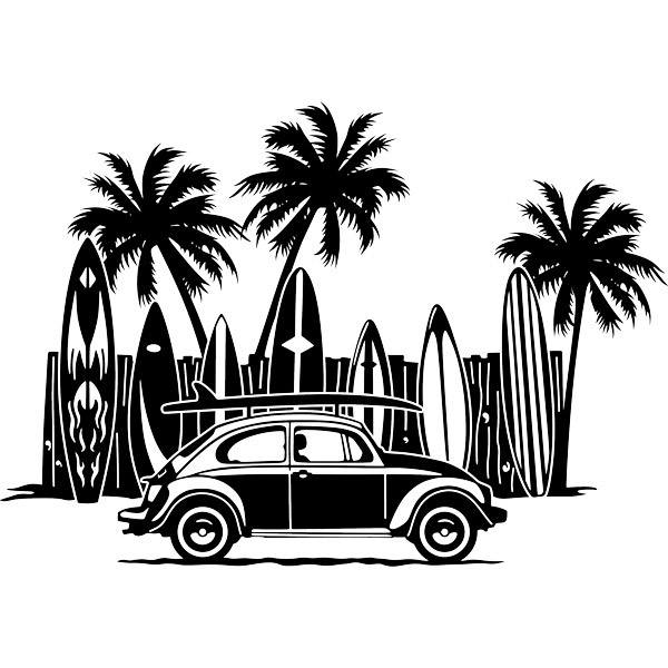 Wall Stickers: Volkswagen, surfboards and palm trees