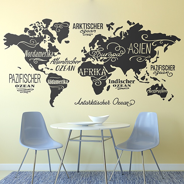 Wall Stickers: Map Mundi Oceans and Continents in German