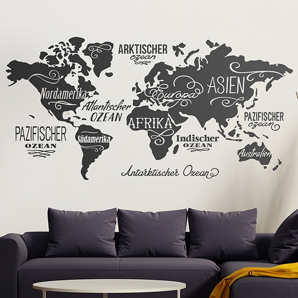 Wall Stickers: Map Mundi Oceans and Continents in German