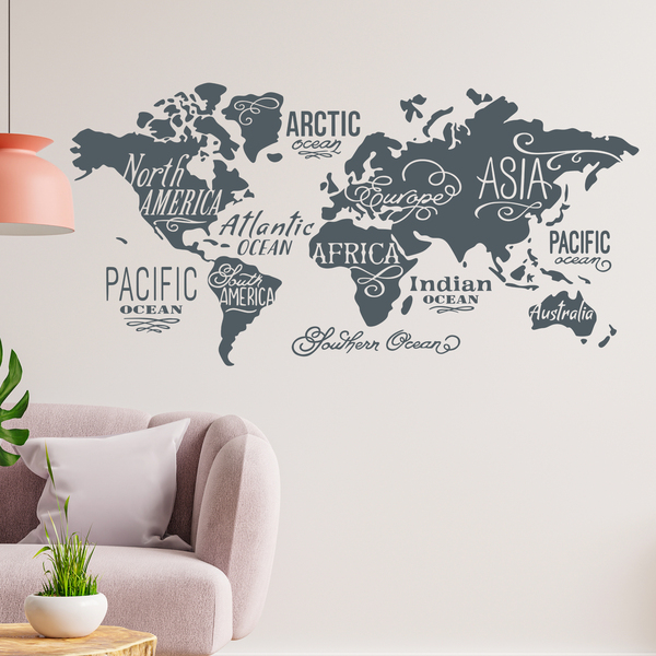 Wall Stickers: Map Mundi Oceans and Continents in english