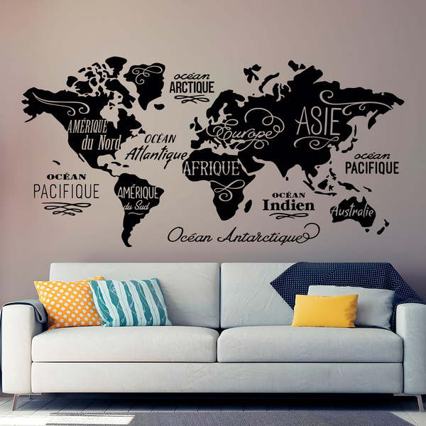 Wall Stickers: Map Mundi Oceans and Continents in French