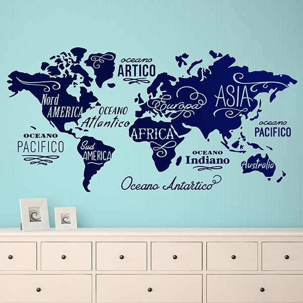 Wall Stickers: Map Mundi Oceans and Continents in Italian