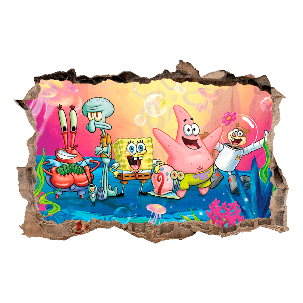 Wall Stickers: Wall sticker Hole Sponge Bob and his friends