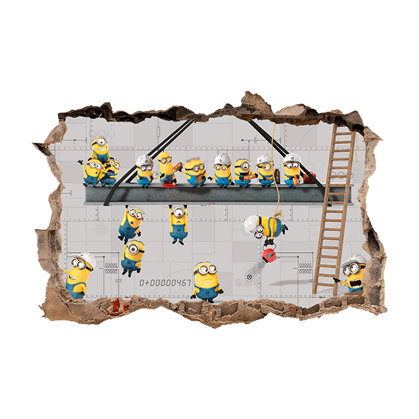 Wall Stickers: Wall sticker Hole Minions under Construction
