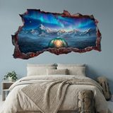 Wall Stickers: 3D Northern Lights Camping Hole in the Wall Decal 6