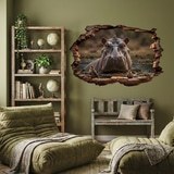 Wall Stickers: 3D Hippo Hole in the Wall Decal 5