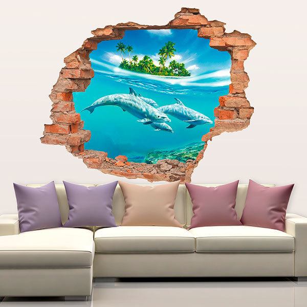 Wall Stickers: Hole dolphins under the sea