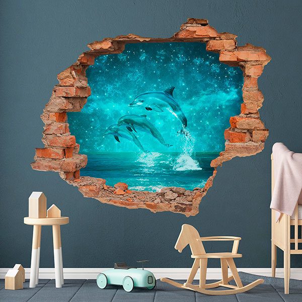 Wall Stickers: Hole magic dolphins