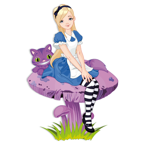 Stickers for Kids: Girl and cat on a mushroom
