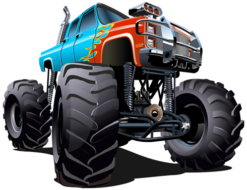Stickers for Kids: Blue Monster Truck with red flames