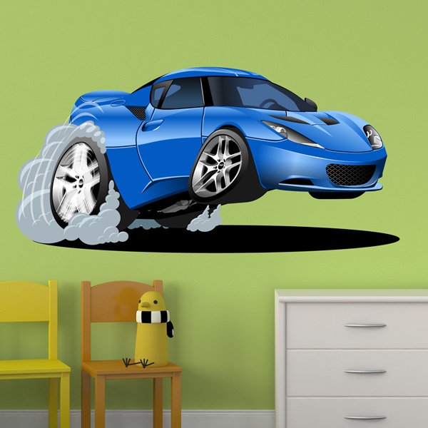Stickers for Kids: Blue car accelerating