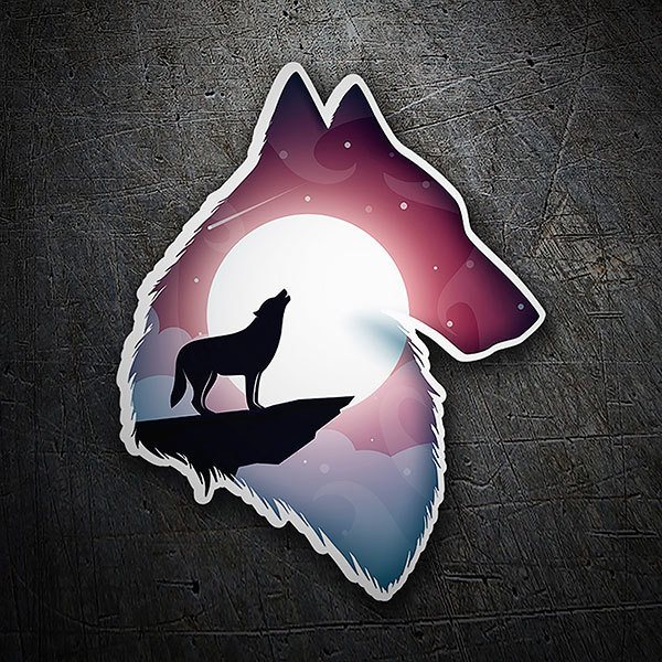 Car & Motorbike Stickers: Silhouette of wolf with landscape
