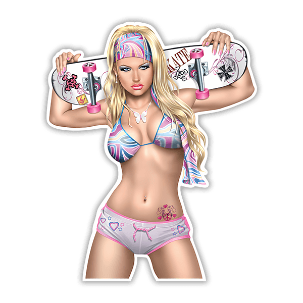 Car & Motorbike Stickers: Pin Up Skateboard Girl