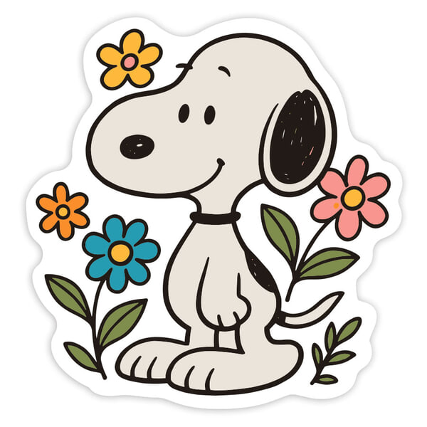 Car & Motorbike Stickers: Snoopy with Flowers