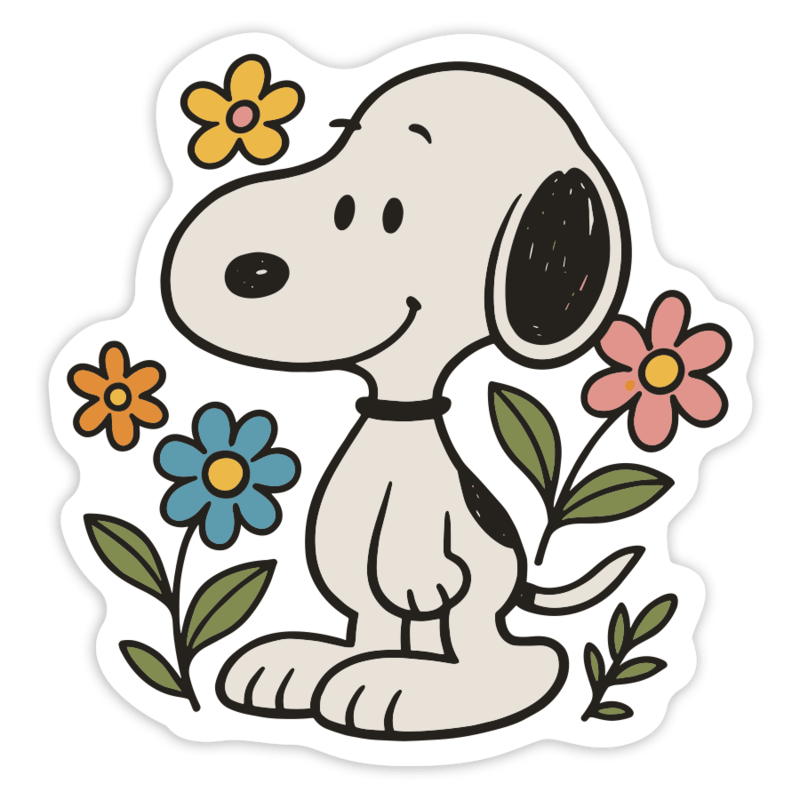 Car & Motorbike Stickers: Snoopy with Flowers