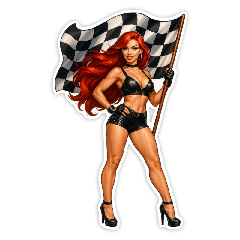 Car & Motorbike Stickers: Racing Flag Girl