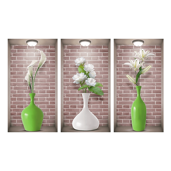 Wall Stickers: Niche White and Green Vases