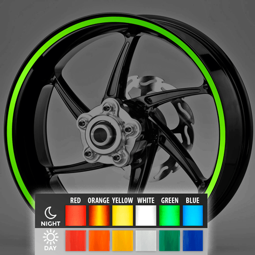 Car & Motorbike Stickers: Reflective rim stripes kit 2 wheels 10 mm.