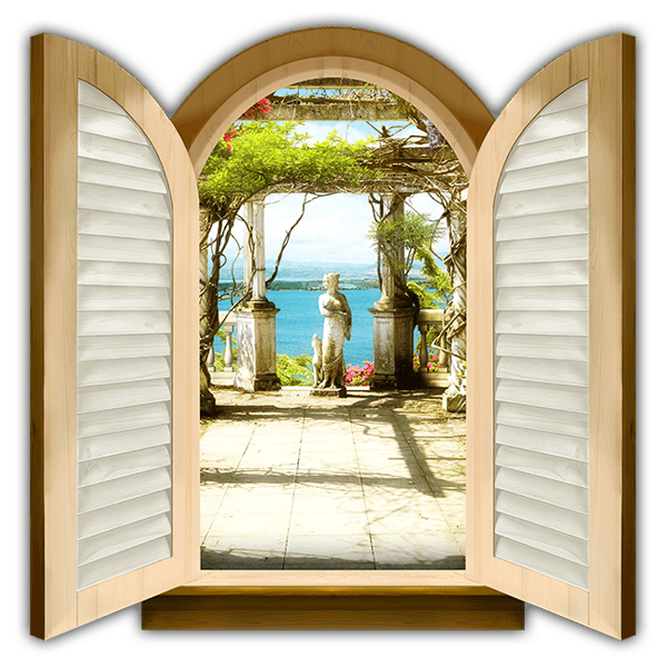 Wall Stickers: Window woman with dog statue