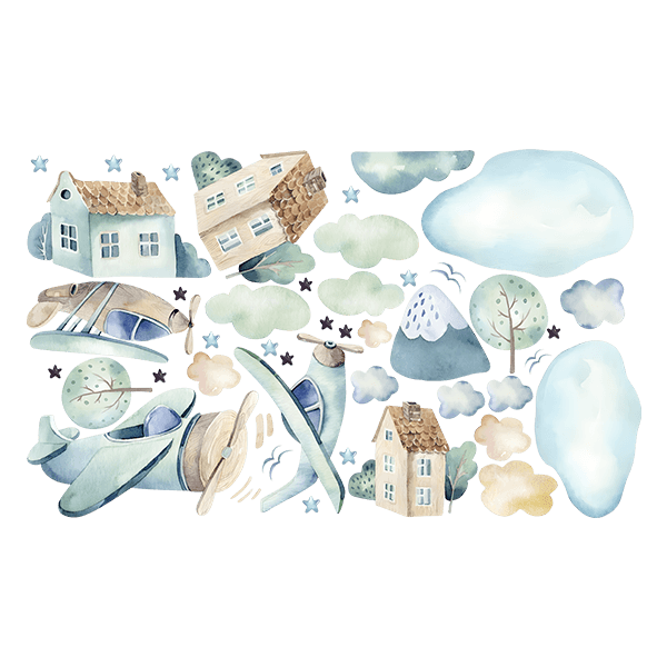 Stickers for Kids: Airplanes, clouds and houses