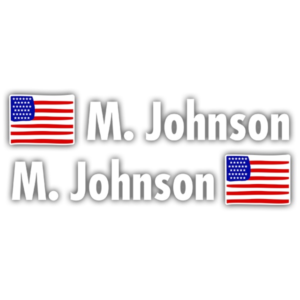 Car & Motorbike Stickers: 2X Flags USA + Name in white