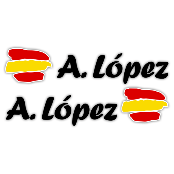 Car & Motorbike Stickers: Kit 2 Flags Spain + black calligraphic name