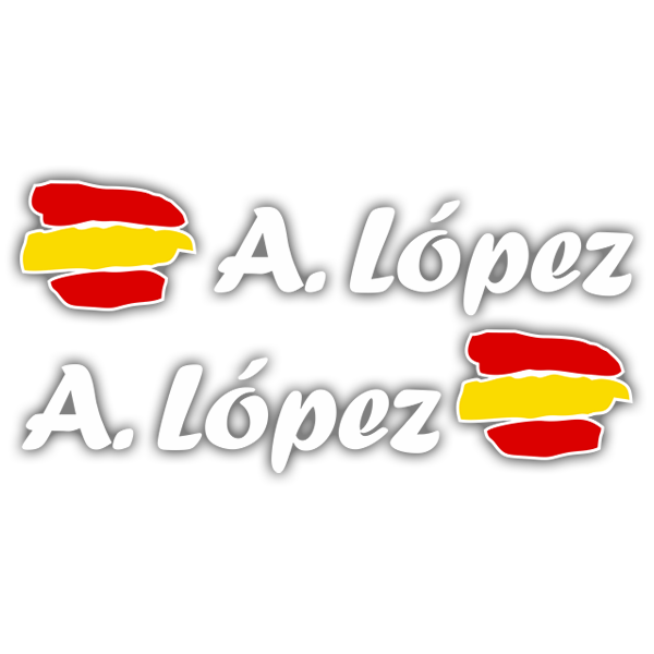 Car & Motorbike Stickers: 2X Flag Spain + white calligraphic name
