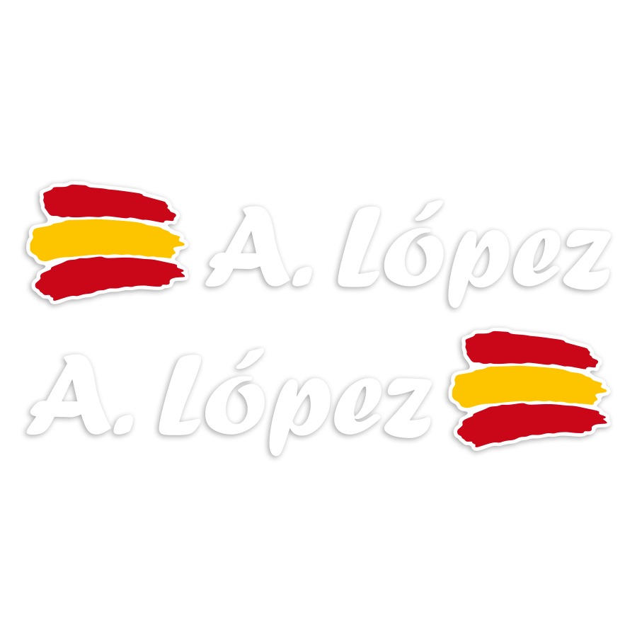 Car & Motorbike Stickers: 2X Flag Spain + white calligraphic name