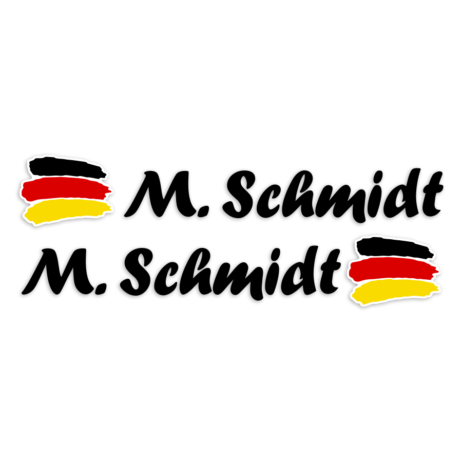 Car & Motorbike Stickers: 2X Flags Germany + Black calligraphic name