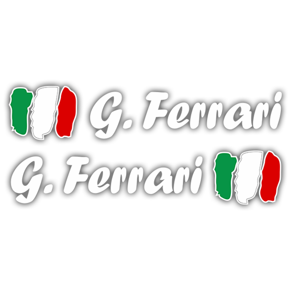 Car & Motorbike Stickers: 2X Flags Italy + white calligraphic name