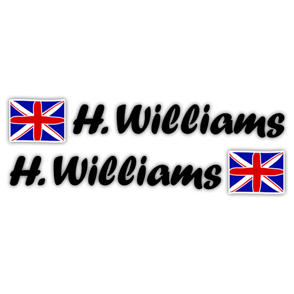 Car & Motorbike Stickers: 2 United Kingdom Flags + Black Calligraphic Name