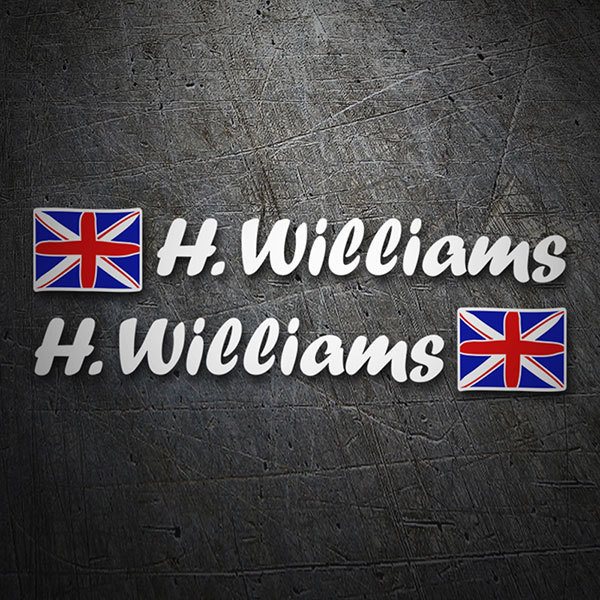 Car & Motorbike Stickers: 2X United Kingdom Flags + white Calligraphic Name