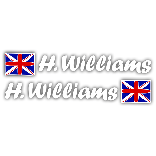 Car & Motorbike Stickers: 2 United Kingdom Flags + white Calligraphic Name