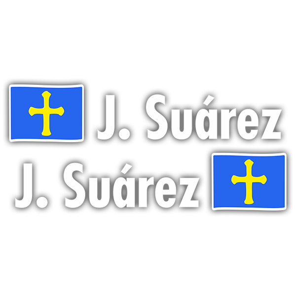 Car & Motorbike Stickers: 2 Flags Asturias + Name in white