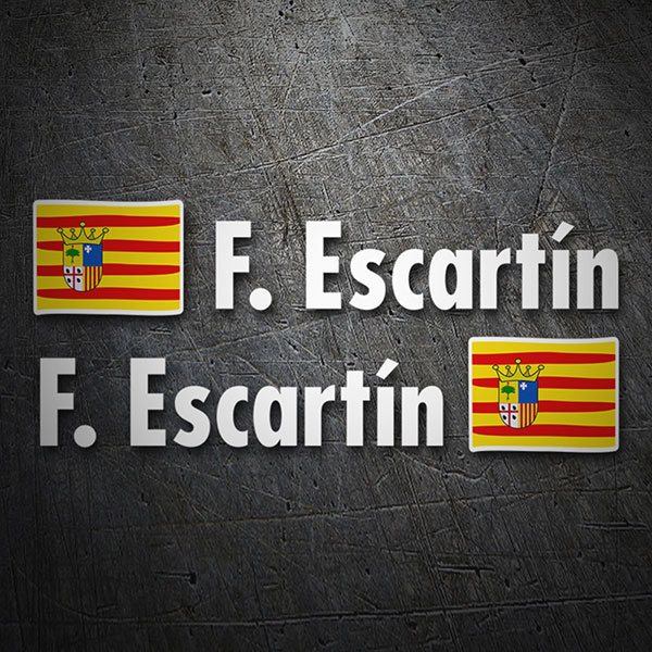 Car & Motorbike Stickers: 2X Flags Aragon + Name in white