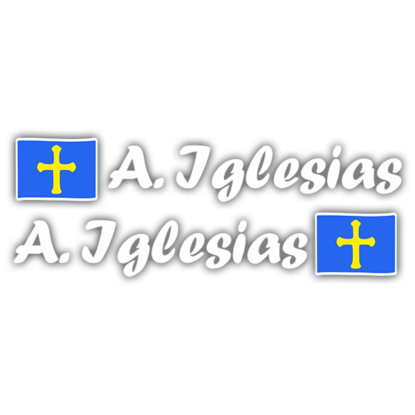 Car & Motorbike Stickers: 2 Flags Asturias + Name calligraphic white