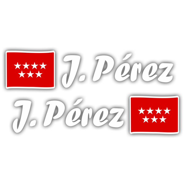 Car & Motorbike Stickers: 2 Flags Madrid + Name calligraphic white