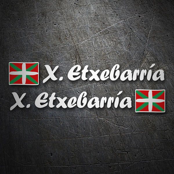 Car & Motorbike Stickers: 2X Flags Basque country + Name calligraphic white